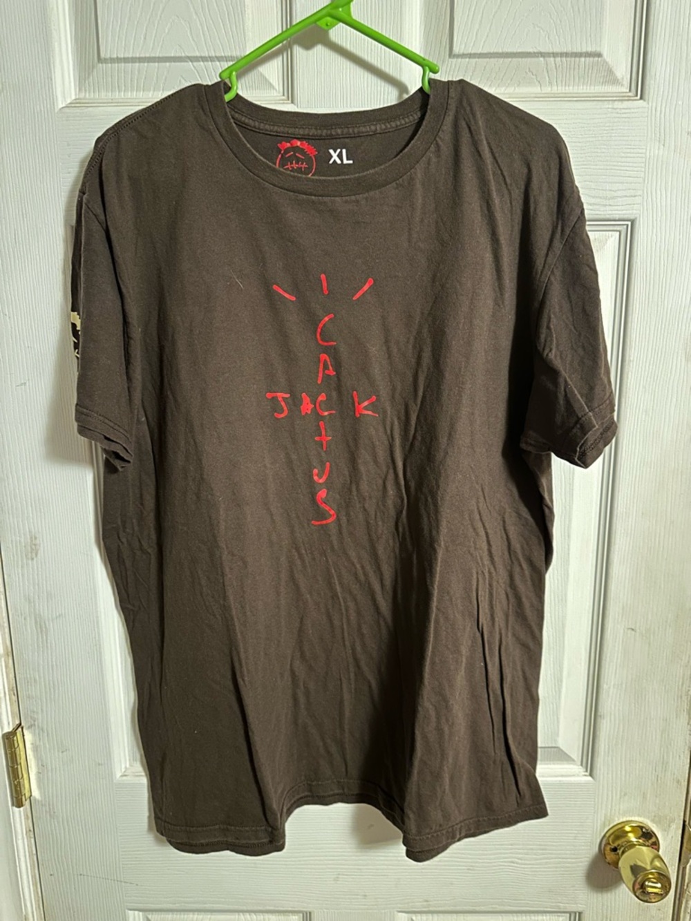 Men's Brown Short Sleeve Graphic Tee with Red 'Cactus Jack' Print